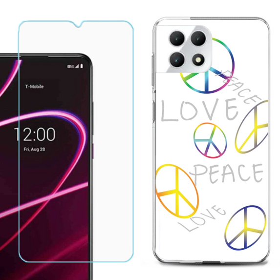 Phone Case for T-Mobile Revvl 7 5G, Shockproof Case Cover with Tempered Glass Screen Protector, by OneToughShield - Love/Peace