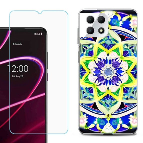 Phone Case for T-Mobile Revvl 7 5G, Shockproof Case Cover with Tempered Glass Screen Protector, by OneToughShield - Mandalas Color