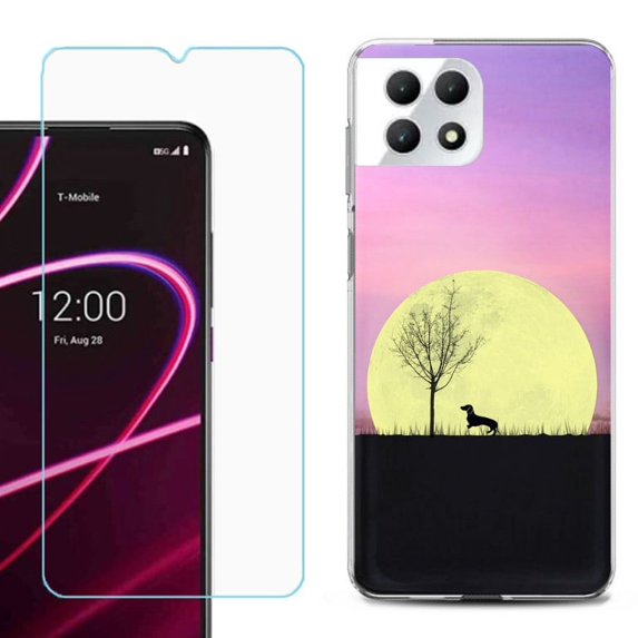 Phone Case for T-Mobile Revvl 7 5G, Shockproof Case Cover with Tempered Glass Screen Protector, by OneToughShield - Moonlight Dachshund