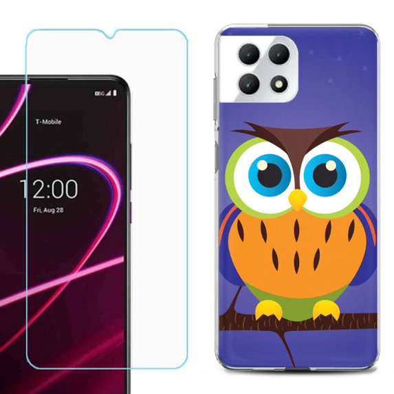 Phone Case for T-Mobile Revvl 7 5G, Shockproof Case Cover with Tempered Glass Screen Protector, by OneToughShield - Night Owl