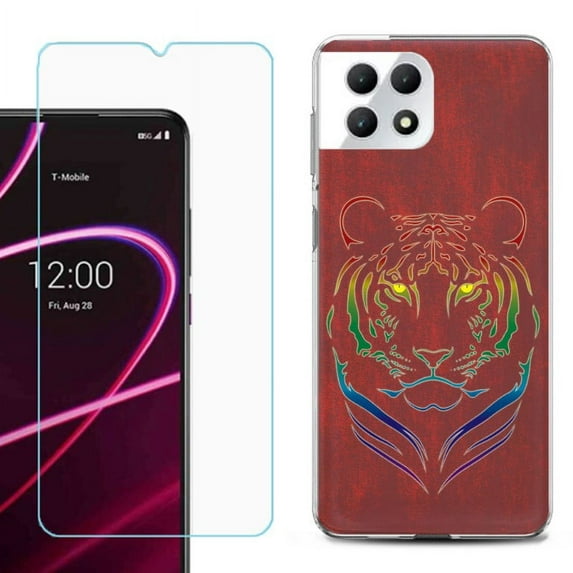 Phone Case for T-Mobile Revvl 7 5G, Shockproof Case Cover with Tempered Glass Screen Protector, by OneToughShield - Night Tiger