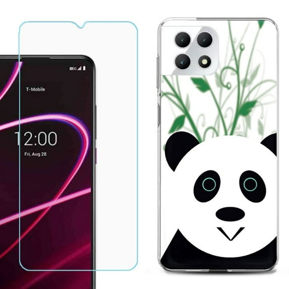 Phone Case for T-Mobile Revvl 7 5G, Shockproof Case Cover with Tempered Glass Screen Protector, by OneToughShield - Panda