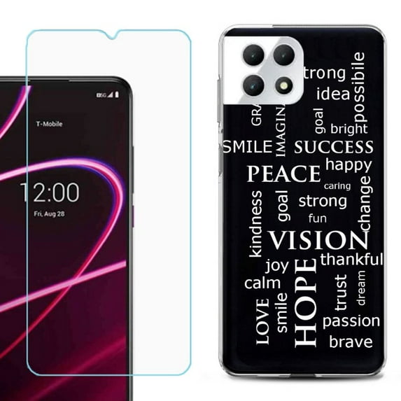 Phone Case for T-Mobile Revvl 7 5G, Shockproof Case Cover with Tempered Glass Screen Protector, by OneToughShield - Positive Words