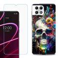 thumbnail image 1 of Phone Case for T-Mobile Revvl 7 5G, Shockproof Case Cover with Tempered Glass Screen Protector, by OneToughShield - Skull Flower, 1 of 1
