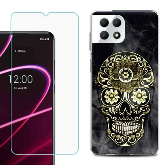 Phone Case for T-Mobile Revvl 7 5G, Shockproof Case Cover with Tempered Glass Screen Protector, by OneToughShield - Skull Smoke