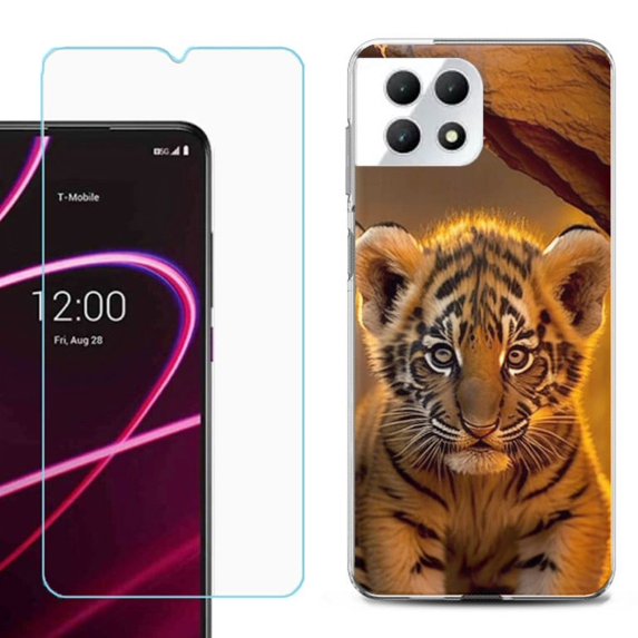 Phone Case for T-Mobile Revvl 7 5G, Shockproof Case Cover with Tempered Glass Screen Protector, by OneToughShield - Tiger Cub