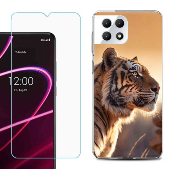Phone Case for T-Mobile Revvl 7 5G, Shockproof Case Cover with Tempered Glass Screen Protector, by OneToughShield - Tiger