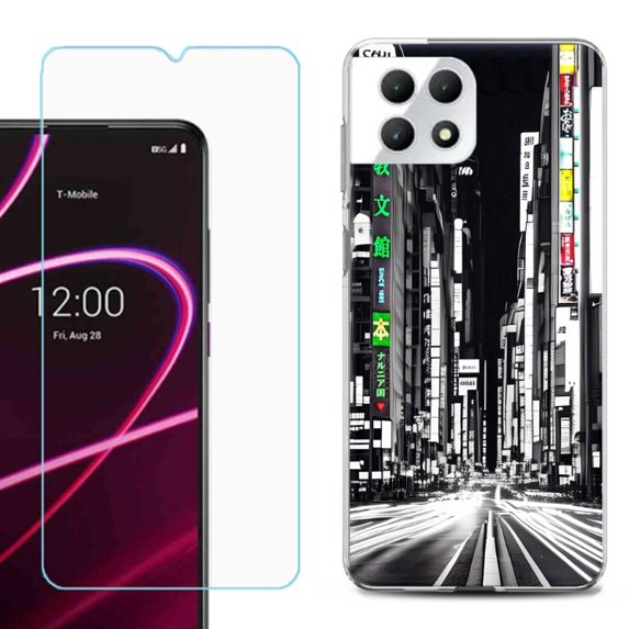 Phone Case for T-Mobile Revvl 7 5G, Shockproof Case Cover with Tempered Glass Screen Protector, by OneToughShield - Tokyo Night