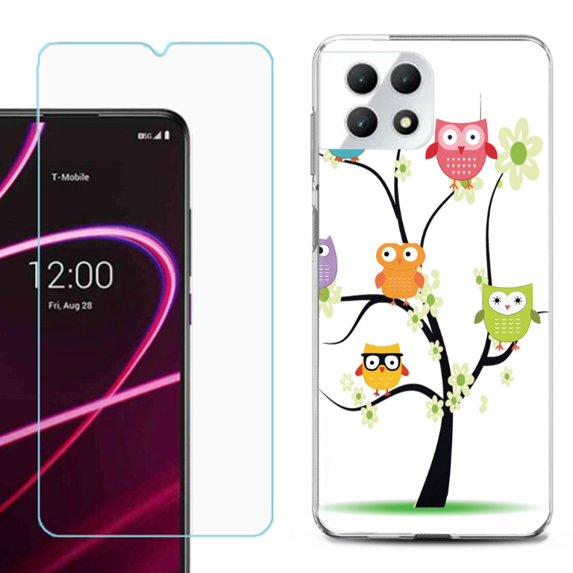 Phone Case for T-Mobile Revvl 7 5G, Shockproof Case Cover with Tempered Glass Screen Protector, by OneToughShield - Tree Owl