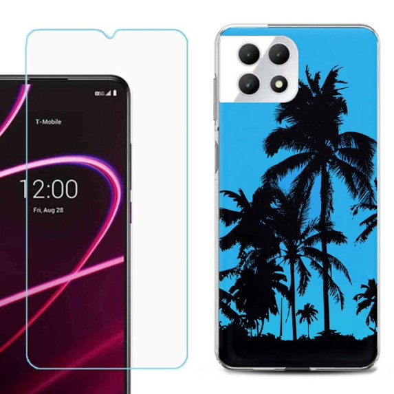 Phone Case for T-Mobile Revvl 7 5G, Shockproof Case Cover with Tempered Glass Screen Protector, by OneToughShield - Tropical Summer