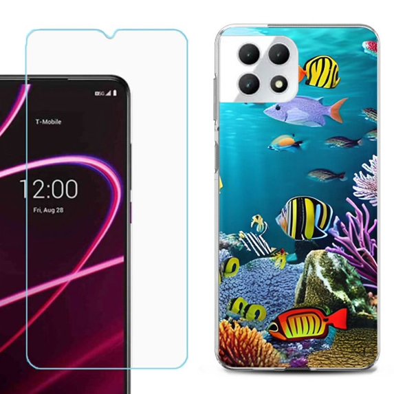 Phone Case for T-Mobile Revvl 7 5G, Shockproof Case Cover with Tempered Glass Screen Protector, by OneToughShield - Underwater