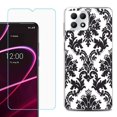thumbnail image 1 of Phone Case for T-Mobile Revvl 7 5G, Shockproof Case Cover with Tempered Glass Screen Protector, by OneToughShield - Victorian White/Black, 1 of 1