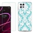thumbnail image 1 of Phone Case for T-Mobile Revvl 7 5G, Shockproof Case Cover with Tempered Glass Screen Protector, by OneToughShield - Victorian White/Teal, 1 of 1