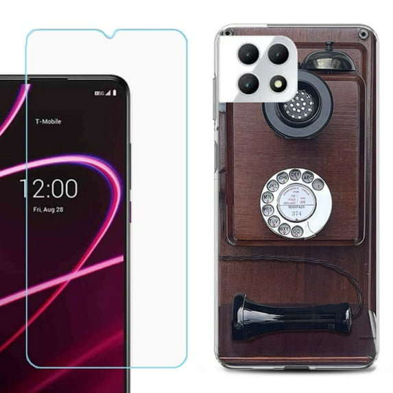 Phone Case for T-Mobile Revvl 7 5G, Shockproof Case Cover with Tempered Glass Screen Protector, by OneToughShield - Vintage Payphone