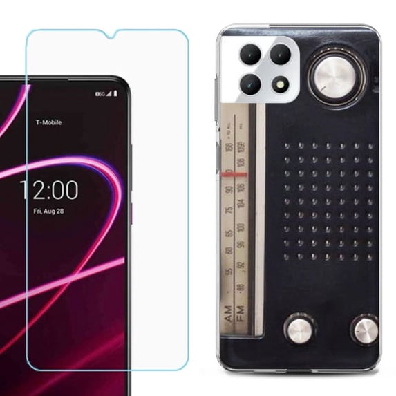 Phone Case for T-Mobile Revvl 7 5G, Shockproof Case Cover with Tempered Glass Screen Protector, by OneToughShield - Vintage Radio