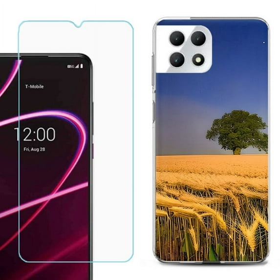 Phone Case for T-Mobile Revvl 7 5G, Shockproof Case Cover with Tempered Glass Screen Protector, by OneToughShield - Wheatfield