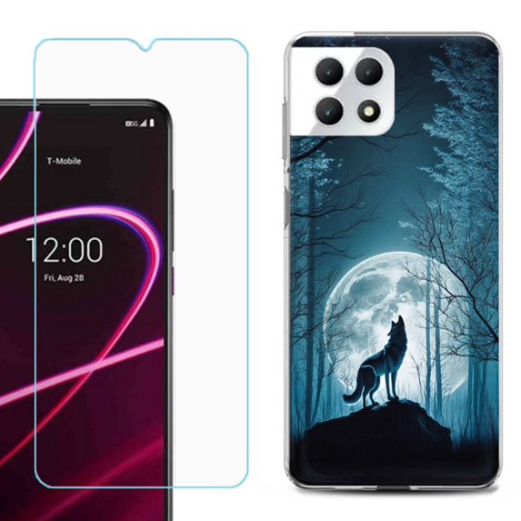 Phone Case for T-Mobile Revvl 7 5G, Shockproof Case Cover with Tempered Glass Screen Protector, by OneToughShield - Wolf Moon
