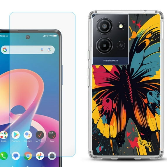 Phone Case for TCL K33 5G, with Screen Protector, by OneToughShield - Abstract Butterfly