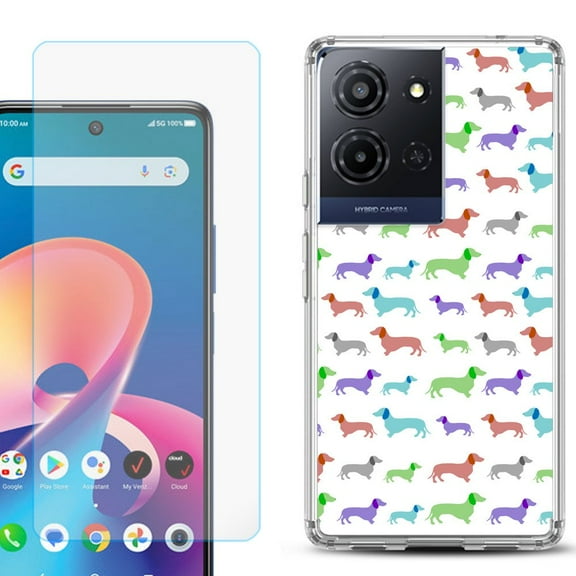 Phone Case for TCL K33 5G, with Screen Protector, by OneToughShield - Colorful Dachshund/Puppy