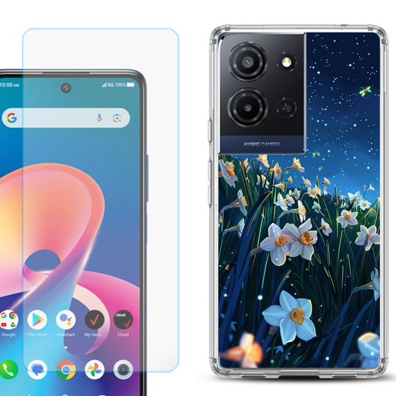 Phone Case for TCL K33 5G, with Screen Protector, by OneToughShield - Daffodils Night