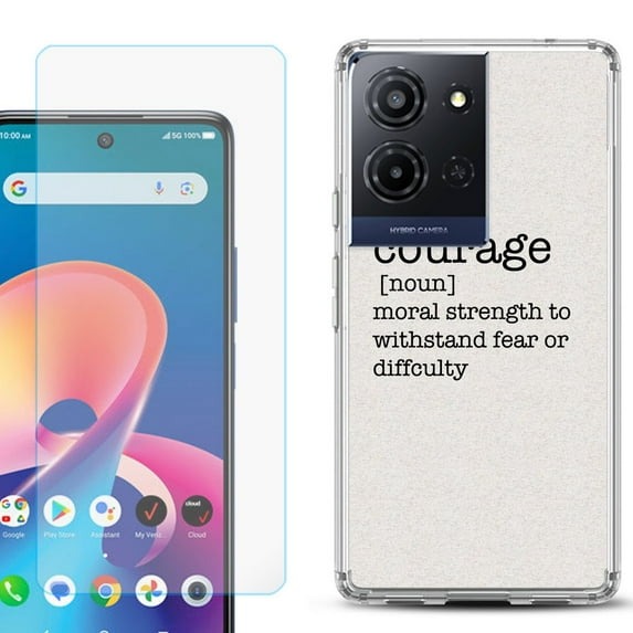 Phone Case for TCL K33 5G, with Screen Protector, by OneToughShield - Dictionary/Courage