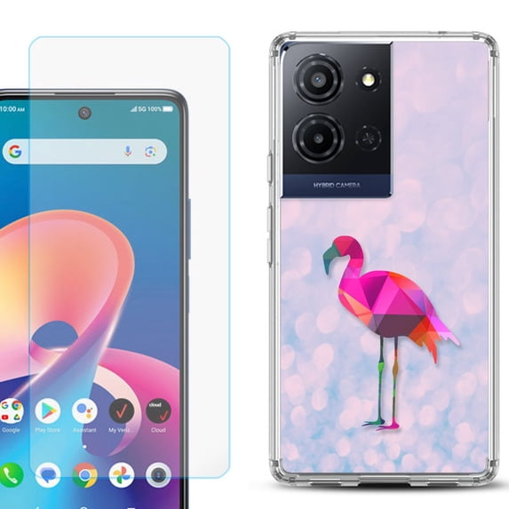 Phone Case for TCL K33 5G, with Screen Protector, by OneToughShield - Flamingo / Polygon