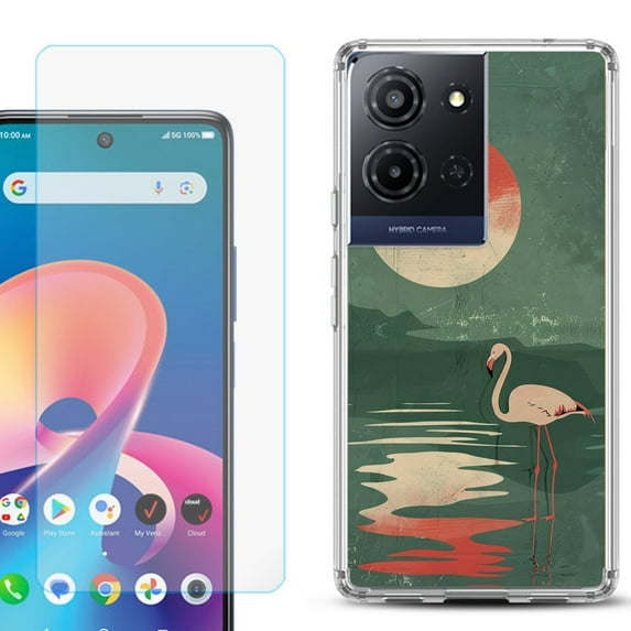 Phone Case for TCL K33 5G, with Screen Protector, by OneToughShield - Flamingo Sunset