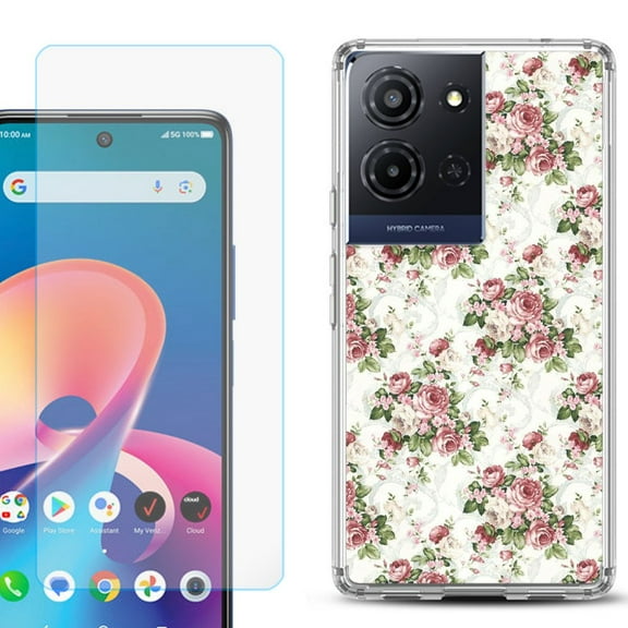 Phone Case for TCL K33 5G, with Screen Protector, by OneToughShield - Floral/Rose