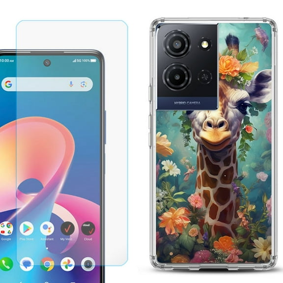 Phone Case for TCL K33 5G, with Screen Protector, by OneToughShield - Giraffe Flower