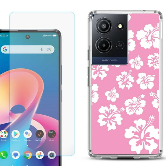 Phone Case for TCL K33 5G, with Screen Protector, by OneToughShield - Hibiscus Pink