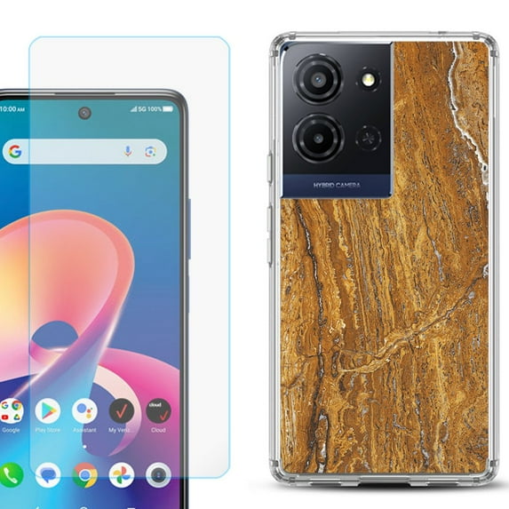 Phone Case for TCL K33 5G, with Screen Protector, by OneToughShield - Marble / Earth