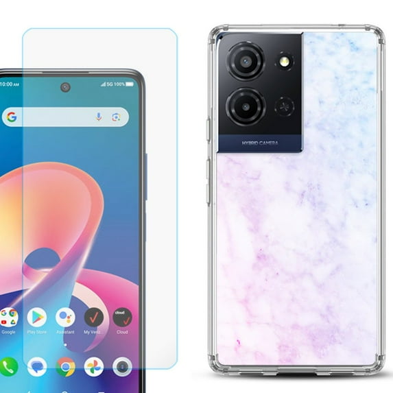 Phone Case for TCL K33 5G, with Screen Protector, by OneToughShield - Marble Pink/Blue