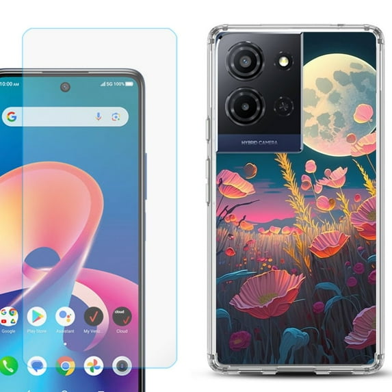 Phone Case for TCL K33 5G, with Screen Protector, by OneToughShield - Moon Poppies