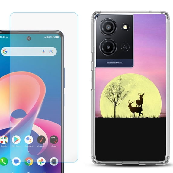 Phone Case for TCL K33 5G, with Screen Protector, by OneToughShield - Moonlight Deer