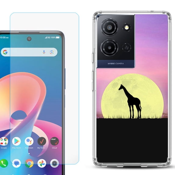 Phone Case for TCL K33 5G, with Screen Protector, by OneToughShield - Moonlight Giraffe