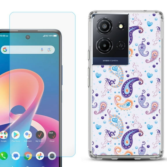 Phone Case for TCL K33 5G, with Screen Protector, by OneToughShield - Paisley Purple