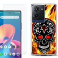 thumbnail image 1 of Phone Case for TCL K33 5G, with Screen Protector, by OneToughShield - Skull Flames, 1 of 5