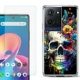 thumbnail image 1 of Phone Case for TCL K33 5G, with Screen Protector, by OneToughShield - Skull Flower, 1 of 5
