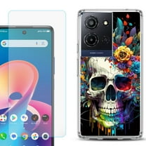 Phone Case for TCL K33 5G, with Screen Protector, by OneToughShield - Skull Flower