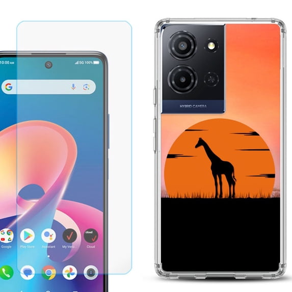 Phone Case for TCL K33 5G, with Screen Protector, by OneToughShield - Sunset Giraffe