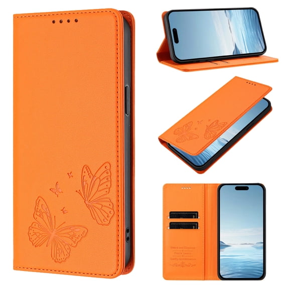 Phone Case for TCL K70 5G, PU Leather Case with RFID Block Card Slots Stand Magnetic Flip Wallet Cover for TCL K70 5G, Orange
