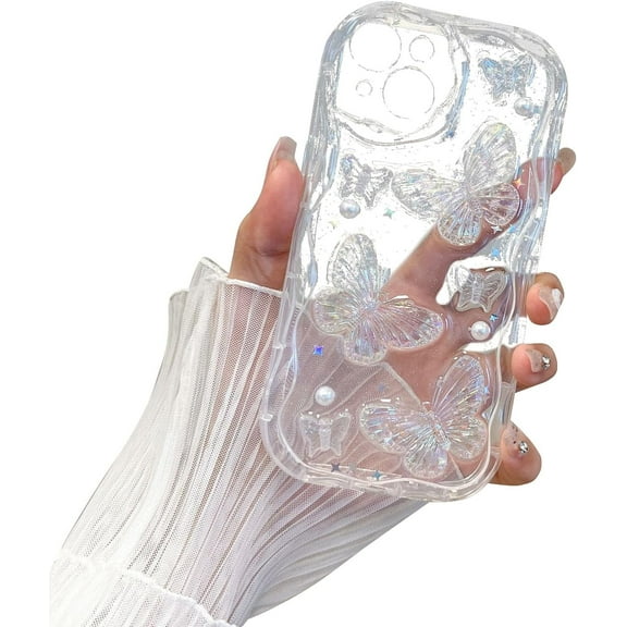 Phone Case for Women/Girls, 3D Butterfly Crystal Bling Glitter Clear Case for iPhone Compatible with iPhone 15 Plus, Clear