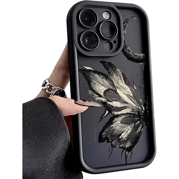 Phone Case for Women/Girls, Aesthetic Oil Painting Butterfly Silicone Phone Case Shockproof Bumper Back Cover Compatible with iPhone 11, Black