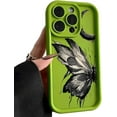thumbnail image 1 of Phone Case for Women/Girls, Aesthetic Oil Painting Butterfly Silicone Phone Case Shockproof Bumper Back Cover Compatible with iPhone 14, Green, 1 of 8