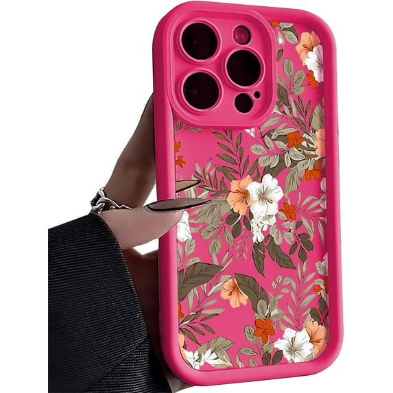 Phone Case for Women/Girls, Retro Flower Shockproof Bumper Soft Matte Case for iPhone Compatible with iPhone 13 Pro Max, Rose Red