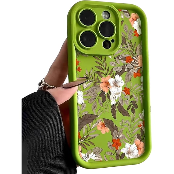 Phone Case for Women/Girls, Retro Flower Shockproof Bumper Soft Matte Case for iPhone Compatible with iPhone 15 Pro Max, Green
