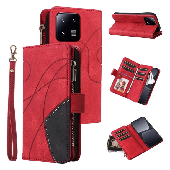 Phone Case for Xiaomi 13 Pro, Zipper Storage Bag 9 Card Slots Shockproof Wallet Cover for Xiaomi 13 Pro