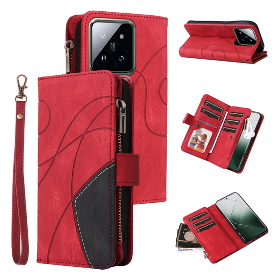 Phone Case for Xiaomi 14 Pro, Zipper Storage Bag 9 Card Slots Shockproof Wallet Cover for Xiaomi 14 Pro