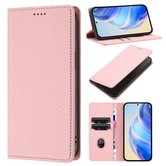 Phone Case for Xiaomi 17 Ultra, Lychee Pattern PU Leather Case with RFID Block Card Slots Stand Magnetic Flip Wallet Cover for Xiaomi 17 Ultra, Pink