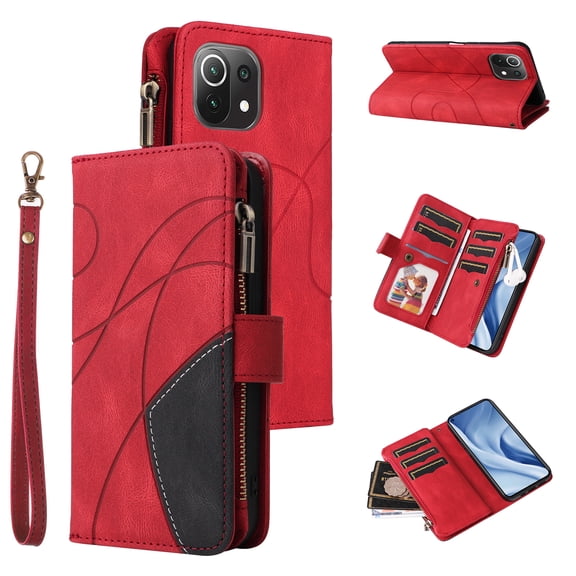 Phone Case for Xiaomi Mi 11 Lite, Zipper Storage Bag 9 Card Slots Shockproof Wallet Cover for Xiaomi Mi 11 Lite